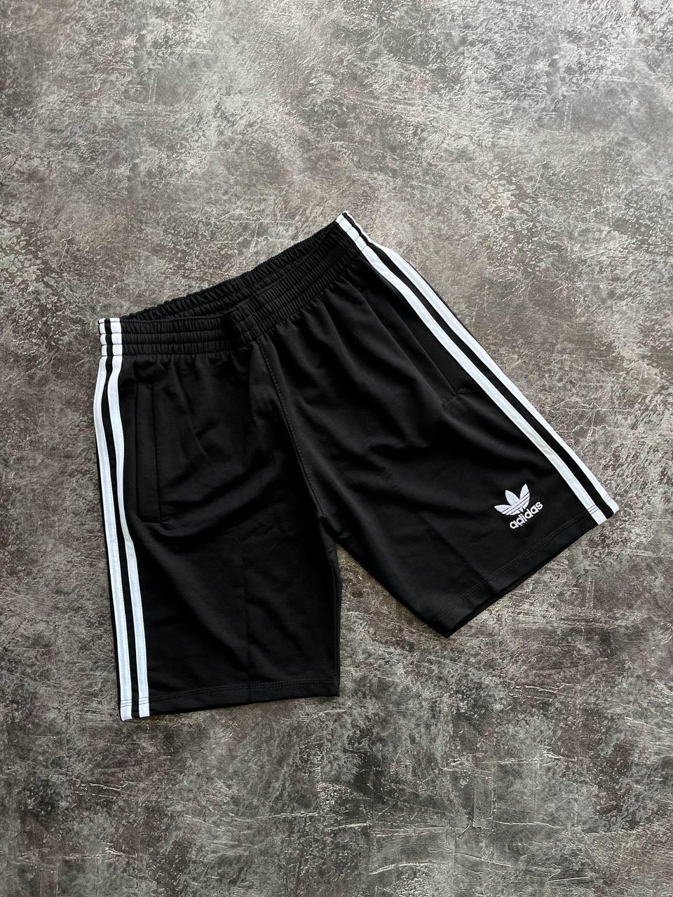 Літні чоловічі спортивні шорти Adidas Black Чоловічі шорти Адідас Чорні з білими лампасами коттон літо