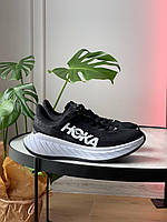 Мужские/Женсике кроссовки Hoka One Carbon X White Black хока текстиль черные белые рефлективные унисекс