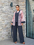 Жіночий гарний костюм трійка штани + блуза + кардиган Тканина креп дайвінг + мереживо Розмір 46-48,50-52,54-56, фото 3