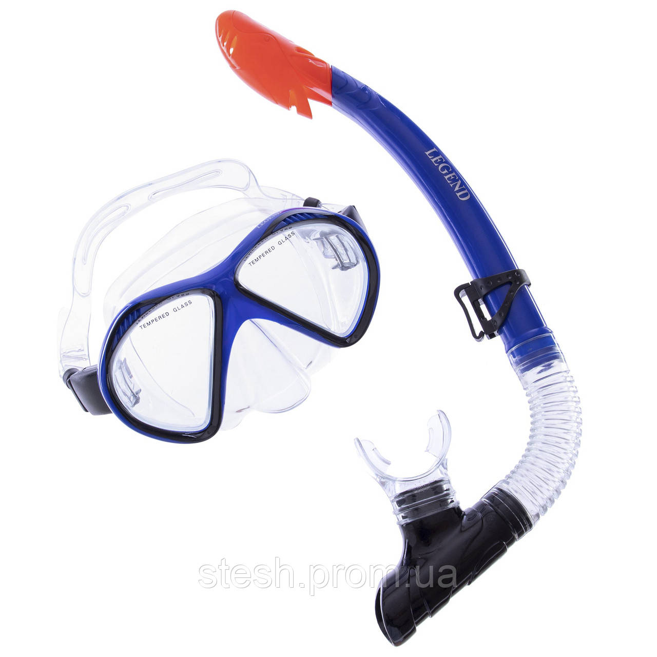 Набор для плавания маска c трубкой LEGEND M293P-SN110-PVC цвет черный-синий-прозрачный se - фото 1 - id-p2186784503