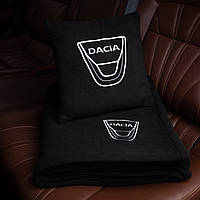 Флисовый комплект 3 пледа и 3 подушки в машину с логотипом авто Dacia