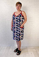 Жіночий літній сарафан трикотажний на бретельках із кишенями червоний 44-58р