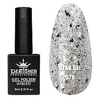 Гель-лак для ногтей Star gel Дизайн с хлопьями Юки, 9 мл Серебро с черным №578
