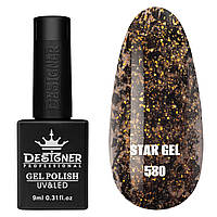Гель-лак для ногтей Star gel Дизайн с хлопьями Юки, 9 мл Черный с золотым №580