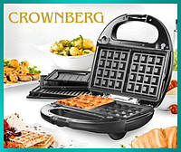 Вафельница бельгийская вафля Crownberg 750W Black/Silver Бутербродница электрическая 220-240V Гриль