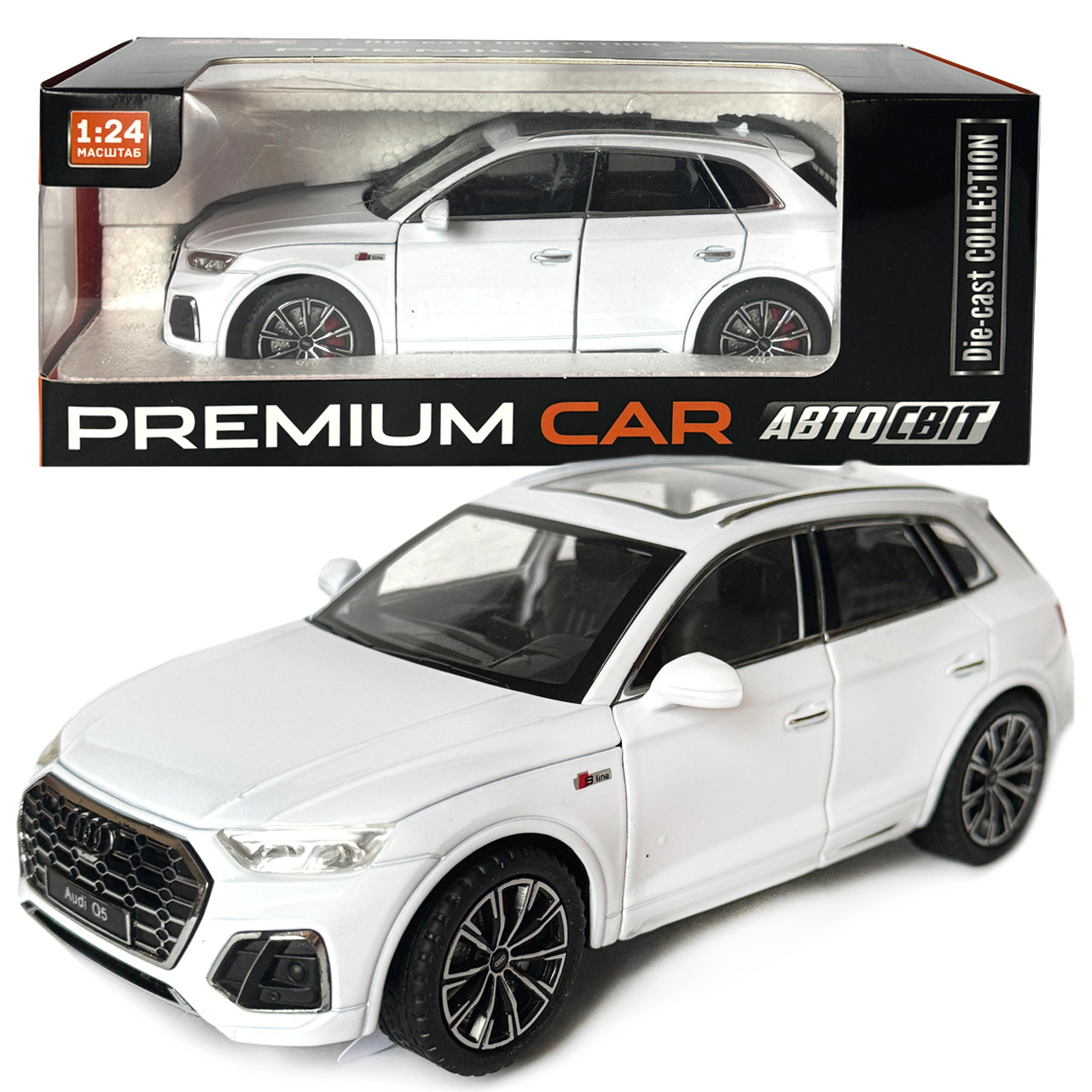 Машинка металева Audi Q5 Ауді біла 1:24 звук світло інерція відкр двері багажник капот гумові колеса 20*8,5*8см (AP-2014), фото 1