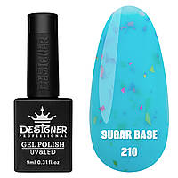 Кольорове базове покриття Sugar base Дизайнер із різнобарвними пластівцями Юки для манікюру, 9 мл. Блакитний 210
