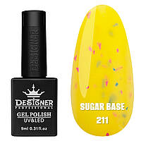 Кольорове базове покриття Sugar base Дизайнер із різнобарвними пластівцями Юки для манікюру, 9 мл. Жовтий 211