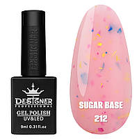 Кольорове базове покриття Sugar base Дизайнер із різнобарвними пластівцями Юки для манікюру, 9 мл. Ніжно-рожевий 212