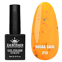 Кольорове базове покриття Sugar base Дизайнер із різнобарвними пластівцями Юки для манікюру, 9 мл. Помаранчевий 213