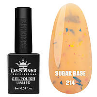Кольорове базове покриття Sugar base Дизайнер із різнобарвними пластівцями Юки для манікюру, 9 мл. Пісочний 214