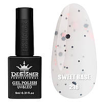 Камуфлююче базове покриття Sweet base Дизайнер із кольоровою крихтою для манікюру, 9 мл. Молочний 216