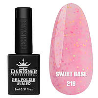 Камуфлююче базове покриття Sweet base Дизайнер із кольоровою крихтою для манікюру, 9 мл. Рожевий 219