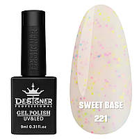 Камуфлююче базове покриття Sweet base Дизайнер із кольоровою крихтою для манікюру, 9 мл. Молочний з відтінком жовтого 221