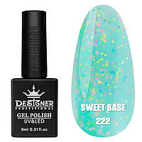 Камуфлююче базове покриття Sweet base Дизайнер із кольоровою крихтою для манікюру, 9 мл. Бірюзовий 222