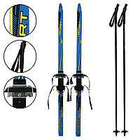 Лыжи беговые подростковые в комплекте с палками Zelart SK-0881-130B цвет синий-желтый-черный se