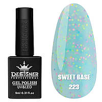 Камуфлююче базове покриття Sweet base Дизайнер із кольоровою крихтою для манікюру, 9 мл. Блакитний 223