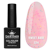 Камуфлююче базове покриття Sweet base Дизайнер із кольоровою крихтою для манікюру, 9 мл. Ніжно-рожевий 224