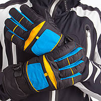 Перчатки горнолыжные мужские теплые Zelart A-82 размер l-xl цвет черный-голубой-желтый se
