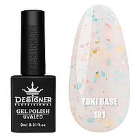Цветное базовое покрытие Yuki base Дизайнер с хлопьями Юки для ногтей, 9 мл. Молочный 181