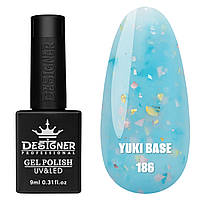 Кольорове базове покриття Yuki base Дизайнер із пластівцями Юки для нігтів, 9 мл. Блакитний 186