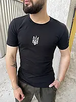 Модна чоловіча футболка з тризубом чорна, Футболки патріотичні молодіжні та чоловічі повсякденні