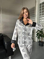 Жіноча біла шовкова піжама з котами домашній костюм шовк сорочка штани Coccolarsi