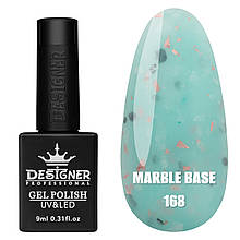 Marble base Дизайнер (9мл.) Кольорова база з різнобарвними пластівцями Юкі (поталлю) для манікюра і педікюра. Ніжно-блакитний 168