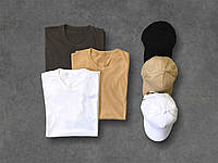 Набор футболок мужских базовых 3 шт и кепки 3 шт (футболки бежевая, белая, графит; кепка белая, черная, беж)