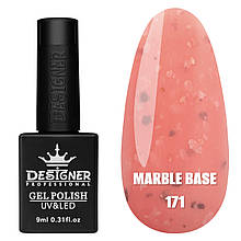 Marble base Дизайнер (9мл.) Кольорова база з різнобарвними пластівцями Юкі (поталлю) для манікюра і педікюра. Полуничний 171