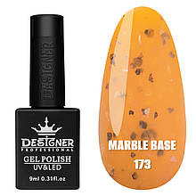 Marble base Дизайнер (9мл.) Кольорова база з різнобарвними пластівцями Юкі (поталлю) для манікюра і педікюра. Помаранчевий яскравий 173