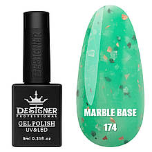 Marble base Дизайнер (9мл.) Кольорова база з різнобарвними пластівцями Юкі (поталлю) для манікюра і педікюра. Зелений 174
