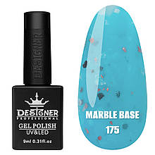 Marble base Дизайнер (9мл.) Кольорова база з різнобарвними пластівцями Юкі (поталлю) для манікюра і педікюра. Блакитний яскравий 175