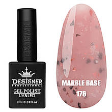 Marble base Дизайнер (9мл.) Кольорова база з різнобарвними пластівцями Юкі (поталлю) для манікюра і педікюра. Ніжно-рожевтй 176