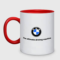 Чашка з принтом двоколірна «The ultimate driving machine» (колір чашки на вибір)