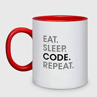 Чашка с принтом двухцветная «Жизнь программиста» (цвет чашки на выбор)