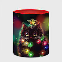 Чашка с принтом «Новогодний котик с гирляндой» (цвет чашки на выбор)