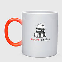 Чашка с принтом хамелеон «Import pandas» (цвет чашки на выбор)