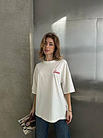 Модная свободная футболка удлиненная оверсайз , невероятно стильная футболка женская белого цвета