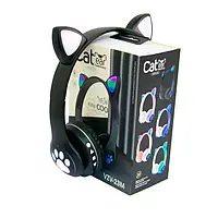 Беспроводные детские Bluetooth наушники с ушками и подсветкой Cat-23M Черный дубл