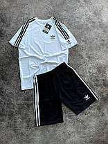Літній чоловічий спортивний костюм футболка шорти кепка Adidas White чорний бавовна повсякденний костюм Адідас, фото 5