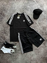 Літній чоловічий спортивний костюм футболка шорти кепка Adidas Black чорна бавовна повсякденний костюм Адідас, фото 4