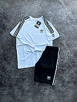 Літній чоловічий спортивний костюм футболка шорти кепка Adidas White чорний бавовна повсякденний костюм Адідас, фото 6