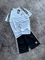 Літній чоловічий спортивний костюм футболка шорти кепка Adidas White чорний бавовна повсякденний костюм Адідас, фото 4