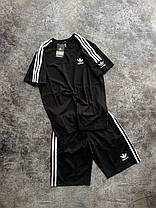 Літній чоловічий спортивний костюм футболка шорти кепка Adidas Black чорна бавовна повсякденний костюм Адідас, фото 3