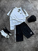 Літній чоловічий спортивний костюм футболка шорти кепка Adidas White чорний бавовна повсякденний костюм Адідас, фото 3