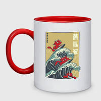 Чашка с принтом двухцветная «Dragons Surfing - japanes waves» (цвет чашки на выбор)