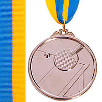 Медаль спортивная с лентой Zelart Настольный теннис C-H8566 цвет серебряный se