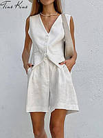 Женский летний костюм жакет и шорты из ткани лен-жатка размеры 42-48