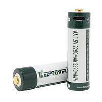 Аккумулятор Keeppower AA 14500 1,5В 2260mAh с microUS (Зеленый с белым) дубл